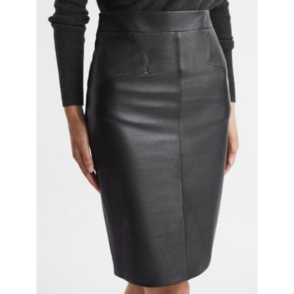 REISS Reagan Leather Pencil Skirt - Picture 4 of 16